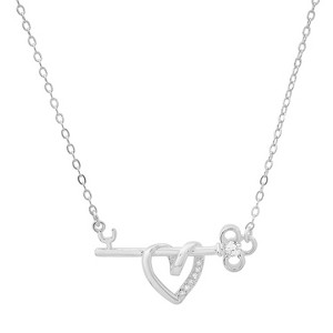 Sterling Silver "Key to my Heart" CZ Bar Necklace - 1 of 2