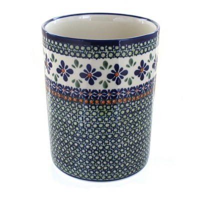 Blue Rose Polish Pottery Mosaic Flower Utensil Jar