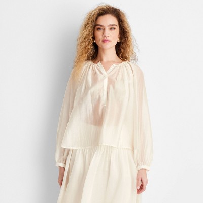 Women's Long Sleeve Flowy Button-Down Shirt - Future Collective Cream M