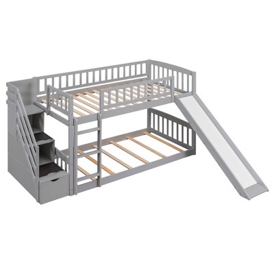 Stairway Twin Over Twin Bunk Bed With Two Drawers And Slide Gray ...