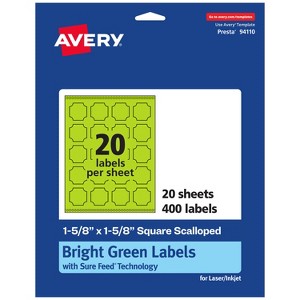 Avery Bright Green Paper Labels, 1-5/8" x 1-5/8" Square Scalloped - 1 of 4