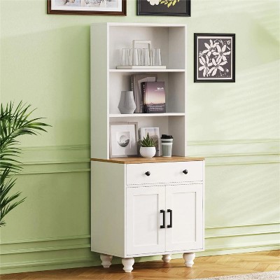 LunaLulinlk Farmhouse Storage Cabinet with 4 Solid Wood Gourd-Shaped Legs, Modern Kitchen Pantry Cabinet
