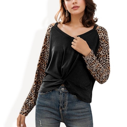 Anna-Kaci Women's Long Sleeve Leopard Print Midi Dress with High Neckline and Asymmetrical Hem