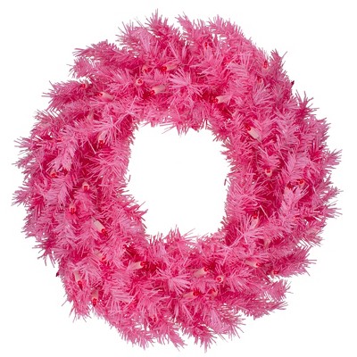 Northlight 24" Pre-Lit Pink Spruce Artificial Christmas Wreath, Pink Lights