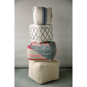 Storied Home Striped Square Canvas Pouf Blue: Cotton Upholstery, Adult Use, No Assembly Required - 1 of 4