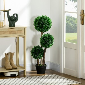 Wooakway 35.5"H 3-Ball Boxwood Artificial Tree Artificial Topiary Artificial Plant with Pot for Indoor/Outdoor D¨¦cor - 1 of 4
