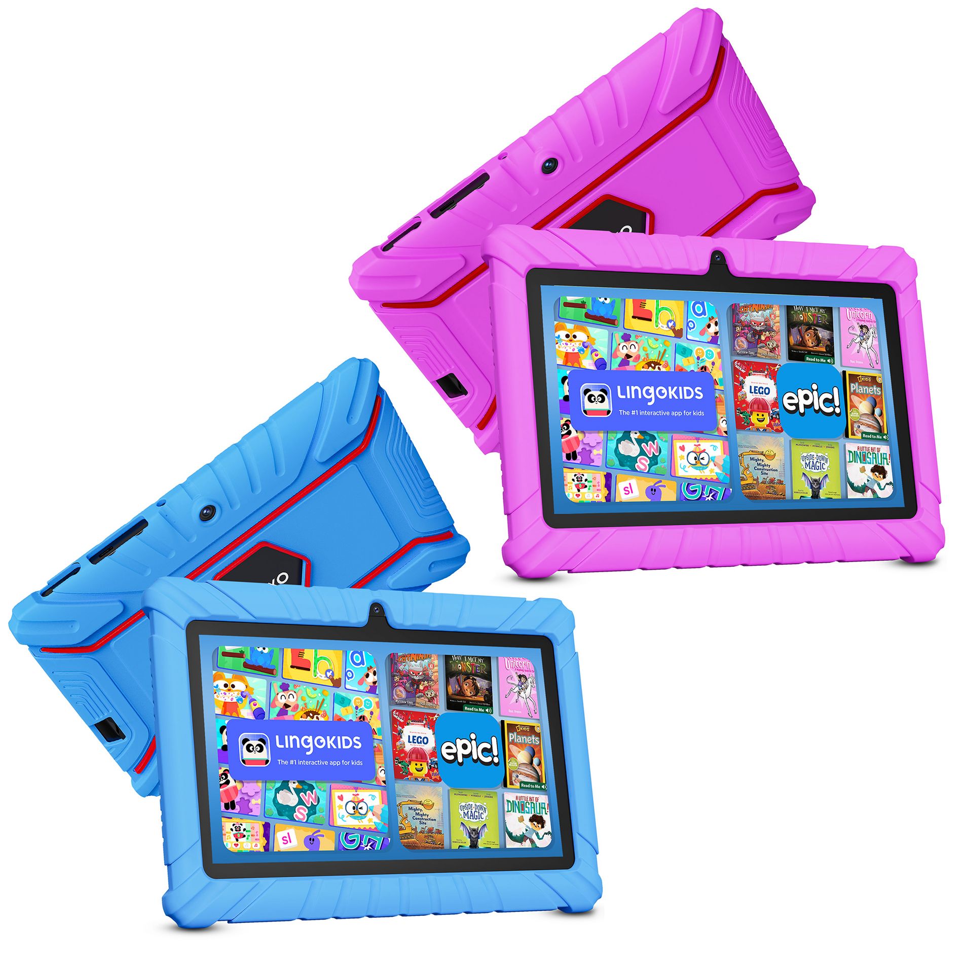 Buy 2: Contixo V8 7 Inch Kids Tablet with Epic! & Lingokids, Parental Control, 32GB and Android 13 Tablet Gift for Kids 3–12 Dark Blue/Pink