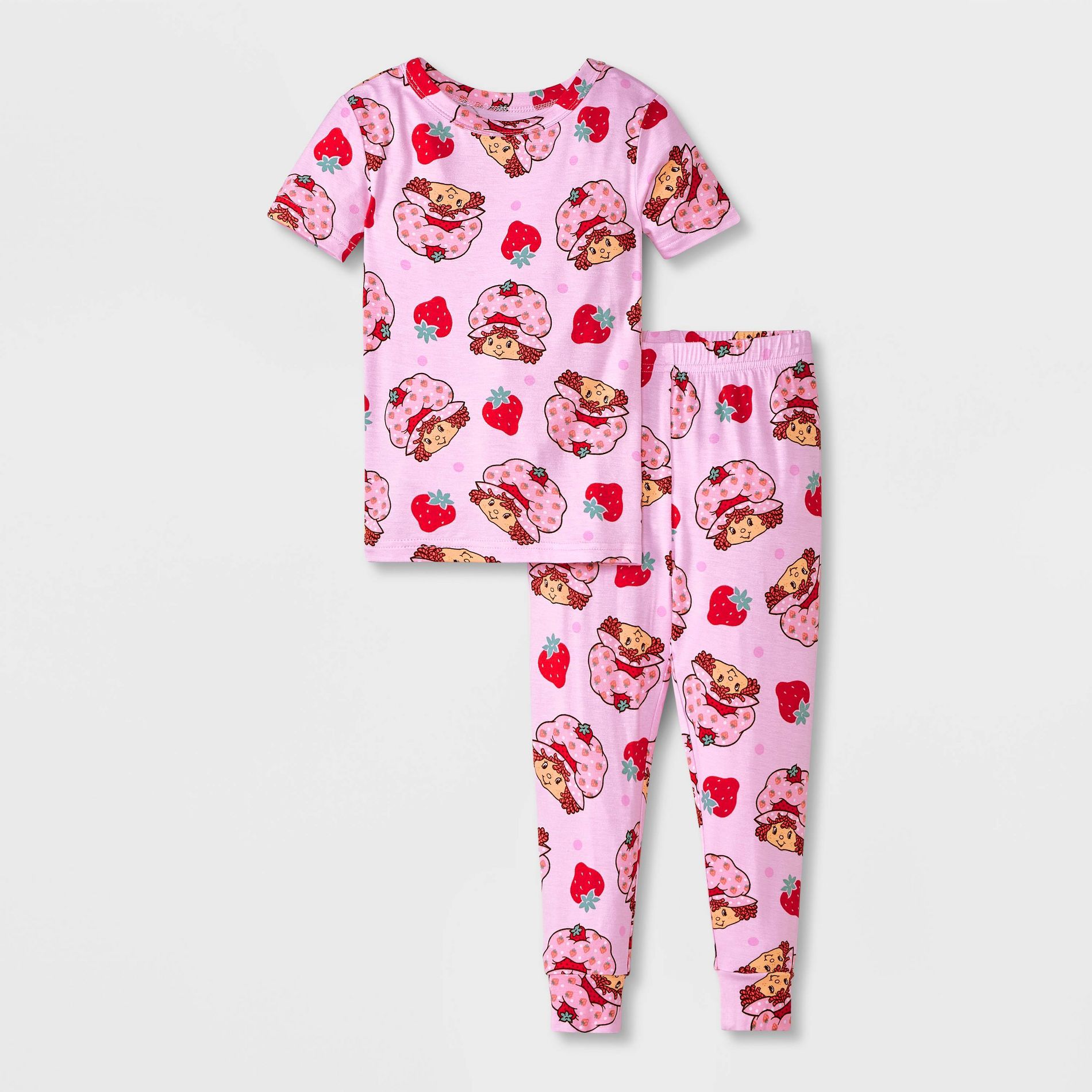Toddler Girls' 2pc Strawberry Shortcake Short Sleeve Viscose Snug Fit Pajama Set - Pink 18M: Crew Neck, Machine Washable, Jersey Fabric