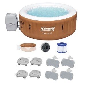 Coleman SaluSpa Ponderosa AirJet Inflatable Round Hot Tub with 4 Bestway SaluSpa Non-Slip Spa Seat and 4 Headrest Pillows with Adjustable Strap - 1 of 4