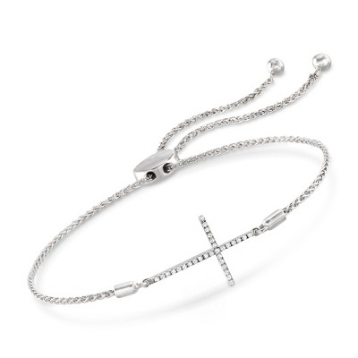 Ross-Simons 0.10 ct. t.w. Diamond Sideways Cross Bolo Bracelet in Sterling Silver Size