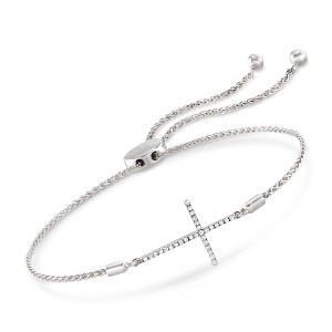 Ross-Simons 0.10 ct. t.w. Diamond Sideways Cross Bolo Bracelet in Sterling Silver Size - 1 of 4