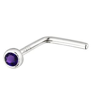 Jewelry Avalanche 22G 14K Gold Bezel-set Amethyst L-shape Nose Stud - 1 of 1