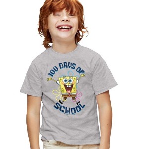 SpongeBob 100 Days of School Jump Kids T Shirt for Youth Boys and Girls, Athletic Heather - 1 of 4