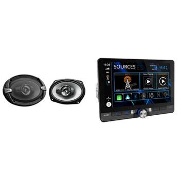 Jensen CAR813 8" Touch Screen Digital Multimedia Receiver Wireless or Wired Apple CarPlay and Android Auto Compatible with 1 Pair JVC CS-DR693 6x9 ...