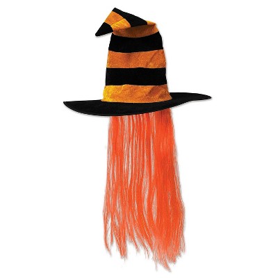 Beistle Witch Hat With Hair One size Orange 00713-O