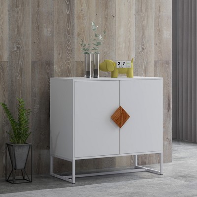 Solid Wood MDF Sideboard with Square Handles, 2 Doors and Storage Shelf for Kitchen, Living Room or Hallway