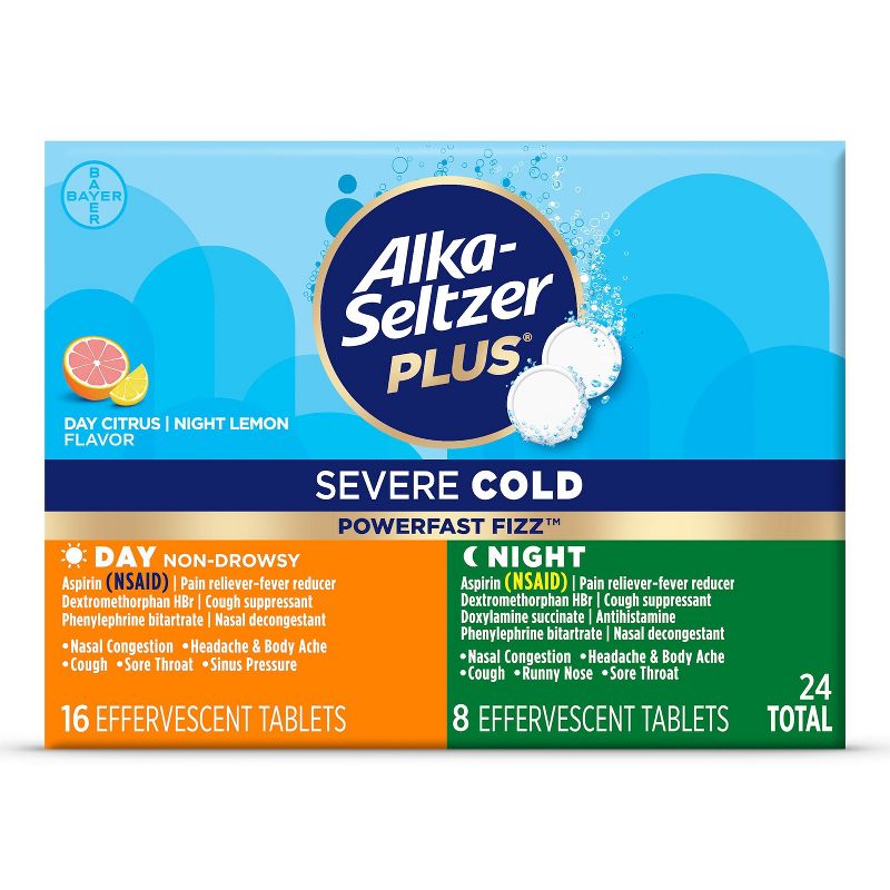 Alka-Seltzer Plus PowerFast Fizz NSAID Severe Cold &#38; Cough Treatment - Citrus Lemon - 24ct, 1 of 11