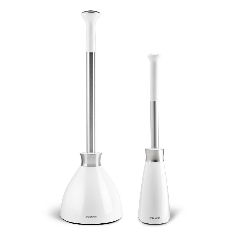 simplehuman Toilet Plunger and Brush Set with Magnetic Caddy - White Steel, 1 of 4