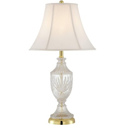 Regency Hill Traditional Style Table Lamp with Table Top Dimmer Cut Glass Brass Metal Cream Fabric Empire for Living Room Bedroom