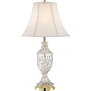 Regency Hill Traditional Style Table Lamp with Table Top Dimmer 26.5" High Cut Glass Brass Metal Cream Fabric Empire for Living Room Bedroom - 1 of 4