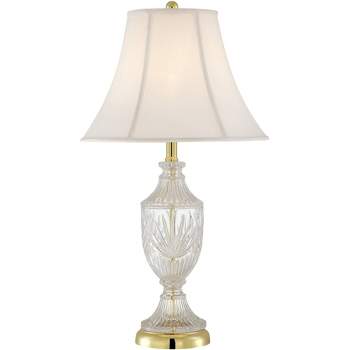 Regency Hill Traditional Style Table Lamp with Table Top Dimmer 26.5" High Cut Glass Brass Metal Cream Fabric Empire for Living Room Bedroom