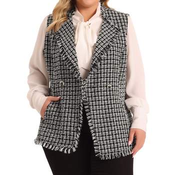 Agnes Orinda Women's Plus Size Plaid Open Front Lapel Button Sleeveless Vests