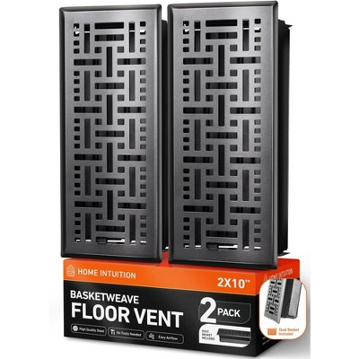 Home Intuition Basketweave Floor Vent Cover 2X12 Inch  with Mesh Cover Trap Heat and Air Walkable Metal Floor Vent for HVAC Duct, Matte Black