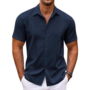 COOFANDY Men's Cuban Guayabera Shirt Short Sleeve Button Down Shirts Casual Summer Beach Shirts - 1 of 2