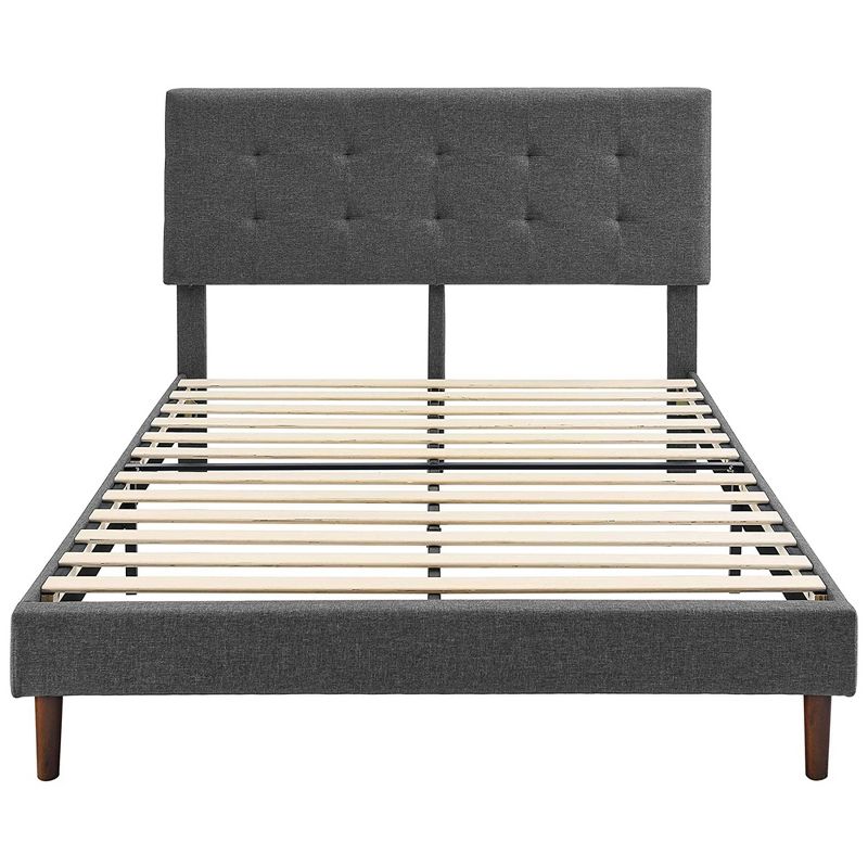 BIKAHOM Upholstered Platform Bed with Square Stitch Headboard, Dark Grey, 3 of 7