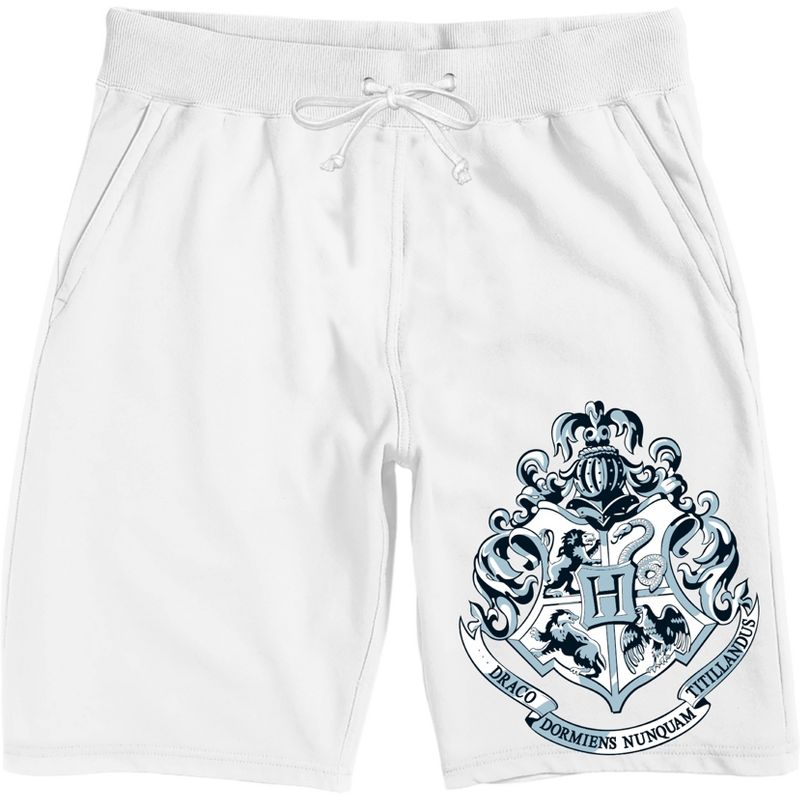 Harry Potter Hogwarts Crest Men's White Graphic Sleep Shorts, 1 of 3