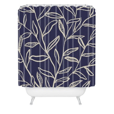 Alisa Galitsyna Patterned Leaves Shower Curtain Blue - Deny Designs