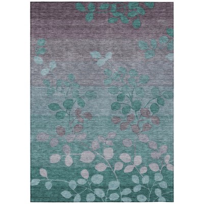 Teal Blue And Gray Floral Washable Indoor Outdoor Area Rug