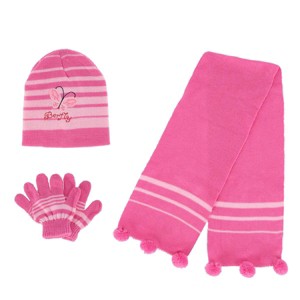 Heat Trendz Girl's One Size Fits Most Stripe Butterfly Hat Gloves and Scarf Winter Set - 1 of 4