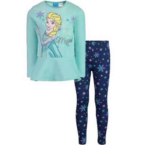 Zuidwest Partina City Kind Disney Frozen Elsa Big Girls Fleece Long Sleeve Graphic T-shirt And  Leggings Outfit Set Turquoise / Blue 10 : Target