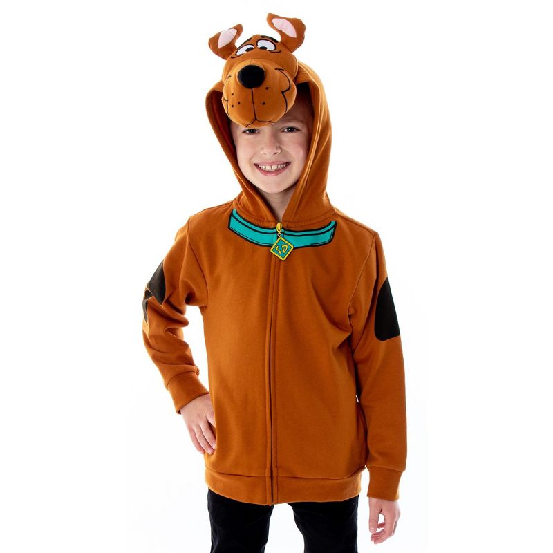 Scooby-Doo Boy's Full-Zip Plush 3D Face Costume Look A Like Hoodie, 1 of 7