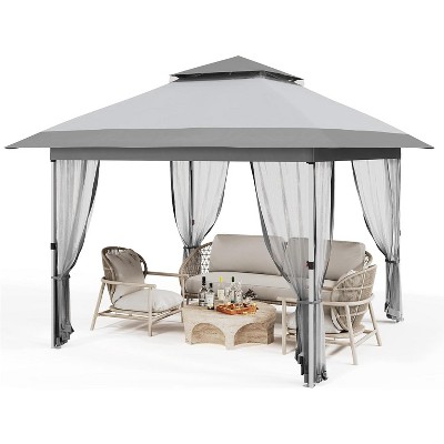 12x12 FT Pop Up Gazebo with Automatic Eaves & Central Lock - Heavy Duty Water-Resistant Oxford Canopy, Easy Fold Portable Shelter for Patio