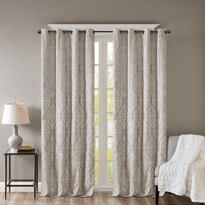 PAGED Knitted Jacquard Damask Total Blackout Grommet Top Curtain Panel, Privacy Curtain for Bedroom & Living Room