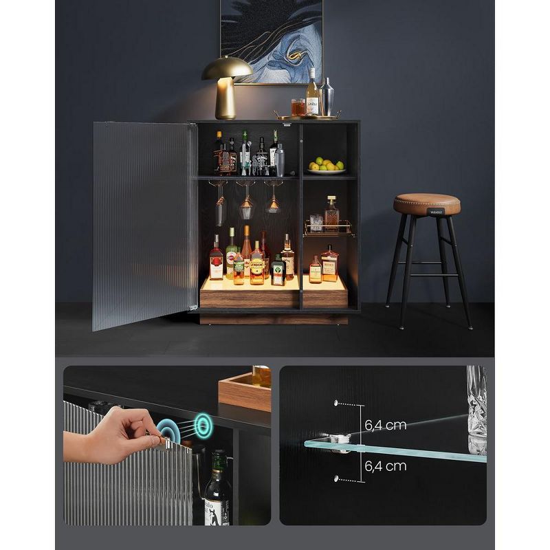 VASAGLE Wine Bar Cabinet with Lights, LED Sideboard Cabinet with Wine Storage, Coffee Bar Cabinet for Liquor with Glass Holder Ebony Black, 5 of 10