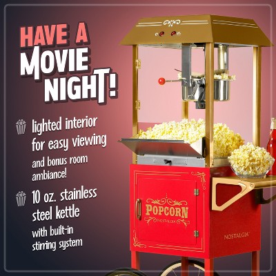 Vintage Red and Gold Hot Oil Popcorn Machine with Cart