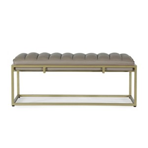 Riebe Contemporary Handmade Channel Stitch Ottoman Bench Dark Cream/Matte Gold - Christopher Knight Home: Artisan Crafted, Iron Sled Base - 1 of 4