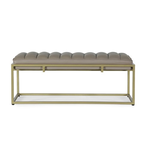 Riebe Contemporary Handmade Channel Stitch Ottoman Bench Dark Cream/matte  Gold - Christopher Knight Home : Target