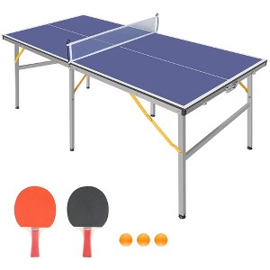 Medium Duty MDF Ping Pong Table Set with Net, Heavy Duty Aluminum Frame, Legs, Rubber Suction Cups, Suitable for Indoor and Outdoor Use, 6 ft, Blue - 1 of 4