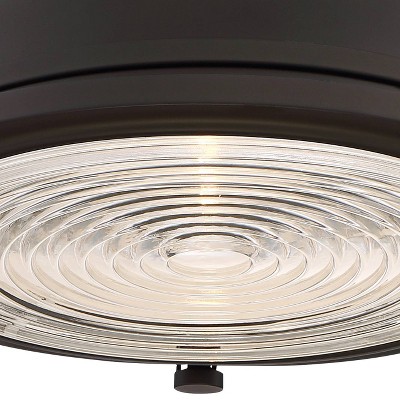 Bronze Dome 14" Industrial Semi-Flush Mount with Clear Ribbed Glass