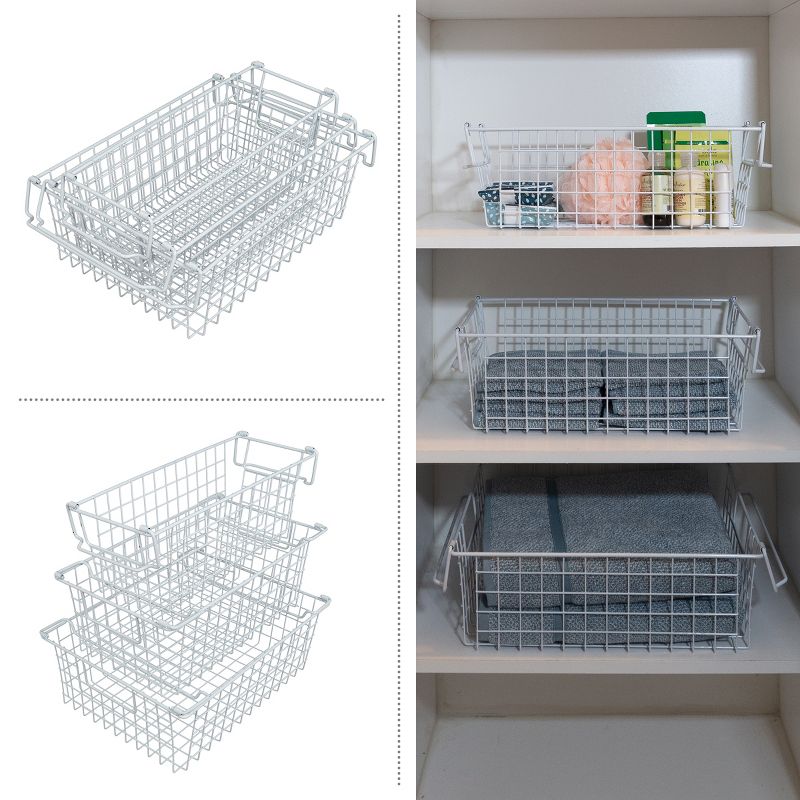 Home-Complete Set of 3 Wire Storage Bins - Shelf Organizers for Toy, Kitchen, Closet, and Bathroom, 3 of 12