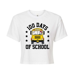 Women's - Peanuts - Snoopy One Hundred Days Of School Cropped Graphic T-Shirt - 1 of 4