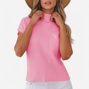 Amaryllis Women's Ribbed Knit Mock Neck Sleeveless Sweater Relaxed Fit with Front Pocket Chic and Cozy Transitional Layer - 1 of 4