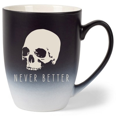 100 North Skull 10 Ounce Black and White Two Toned Ombre, Comfortably Fits Your Hands, Ceramic Tea Coffee Cup Mug, Never Better
