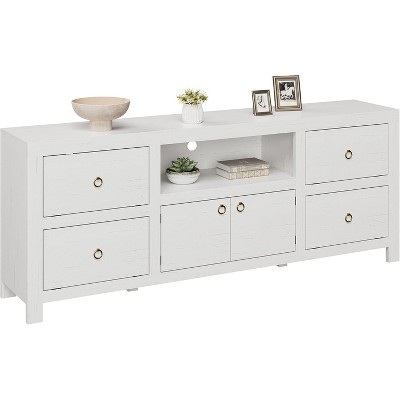 Farmhouse TV Stand for 80 Inch TVs, Entertainment Center with 6 Storage Drawer & Soundbar Shelf, Television Consoles Stands