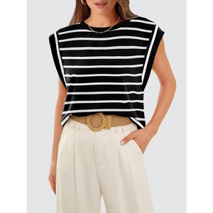 Women's Raglan Sleeve Stripe T-Shirt - Relaxed Fit Crewneck Top - 1 of 3