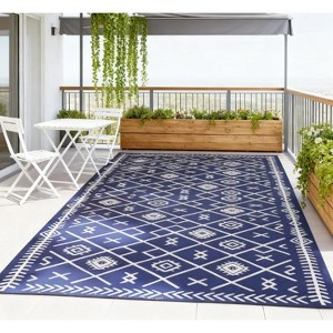 Airsurfer 9'x18' Navy Blue Outdoor Rug Weather-Resistant Patio Mat Deck Decor for Patio and Balcony - 1 of 4